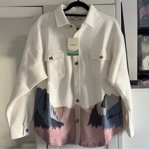 Women's White and Pink Graphic Utility Jacket